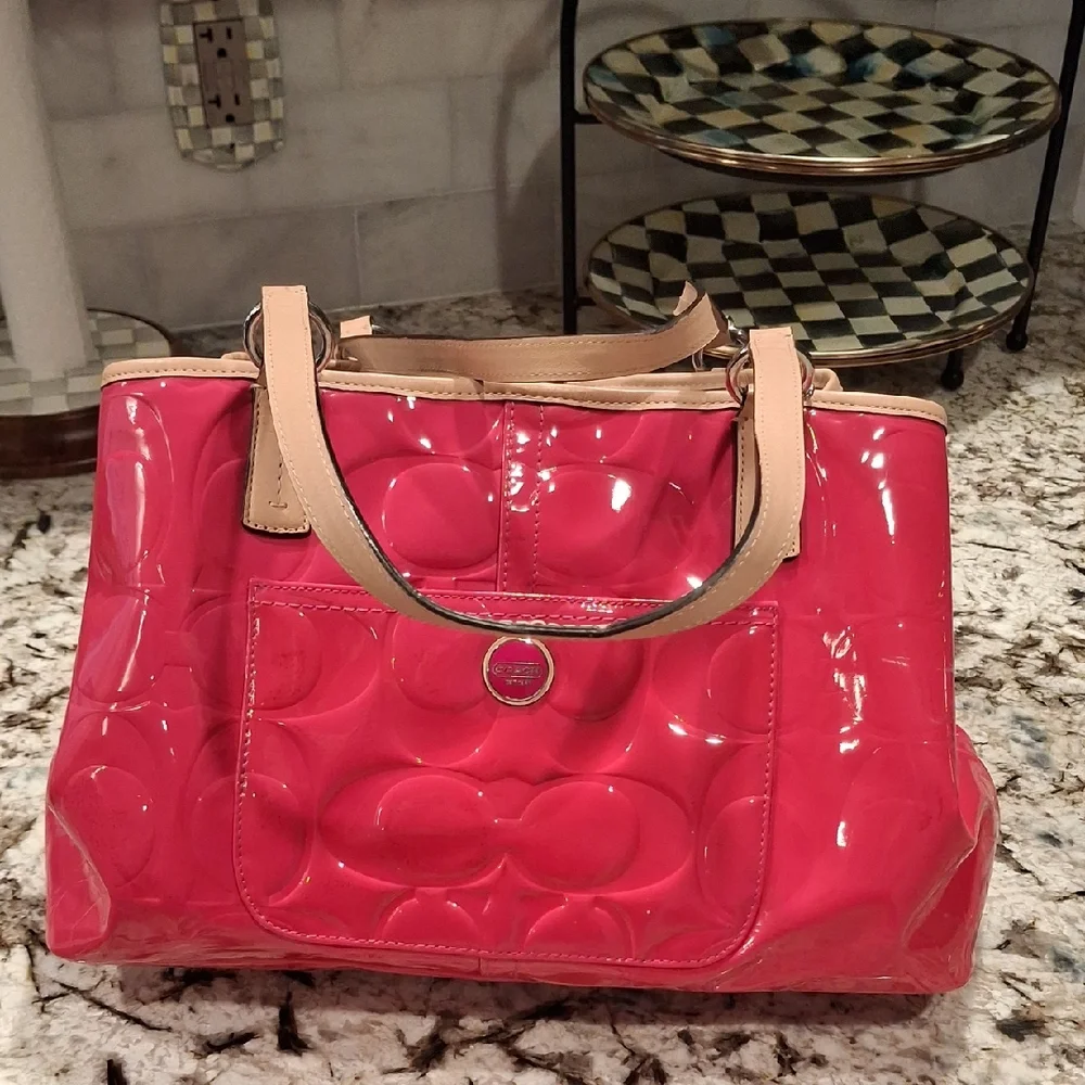 Coach Pink Patent Leather Tote Bag Darena